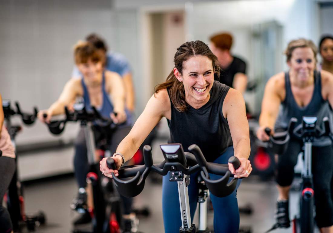 Exercise bike class at gym