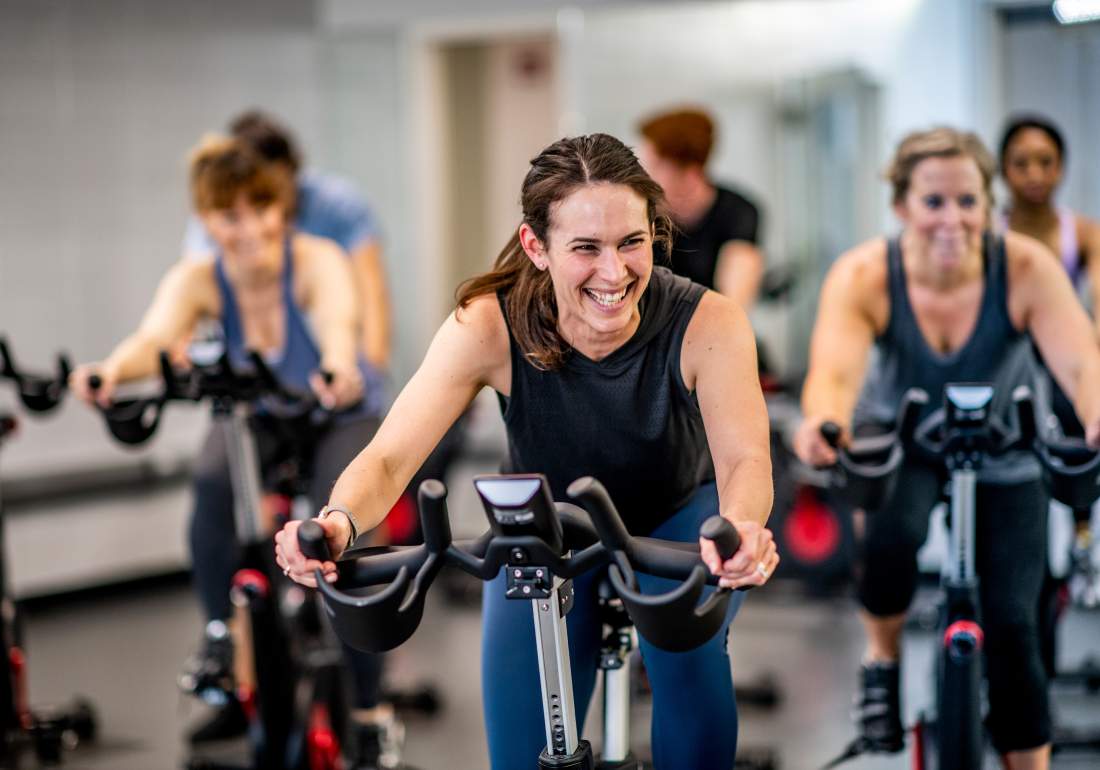 Exercise bike class at gym