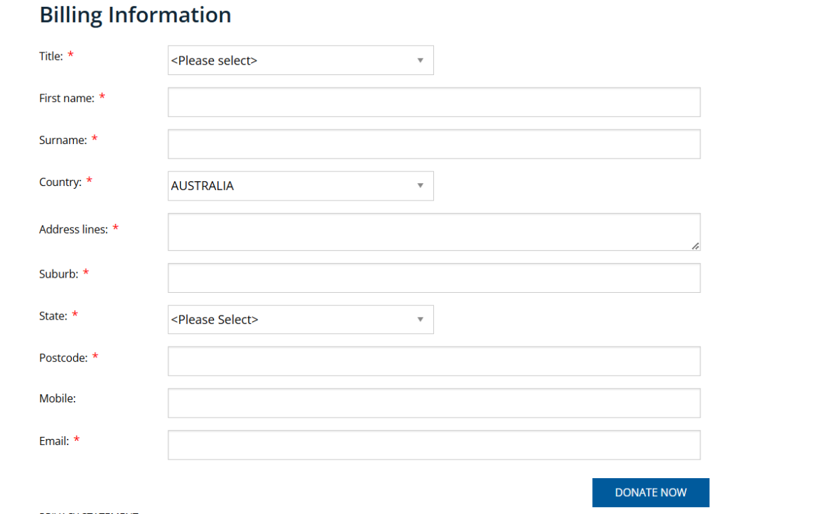 Web form to complete billing information