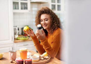 Woman looking at medication options for endo