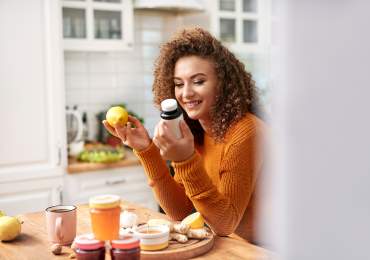 Woman looking at medication options for endo