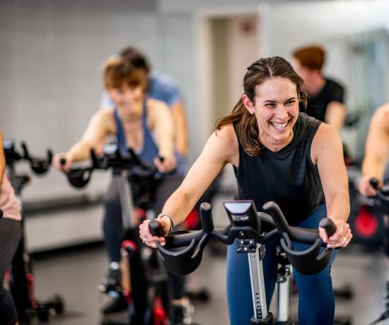 Exercise bike class at gym