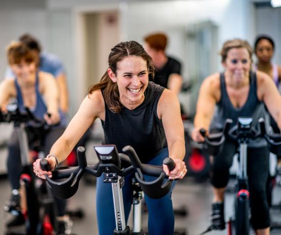 Exercise bike class at gym