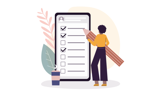 Woman with pencil writing checklist