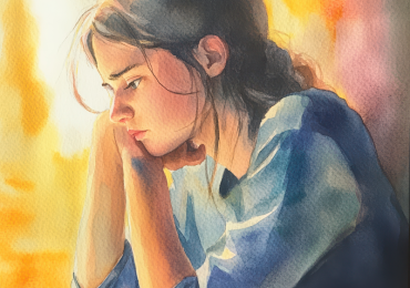 Watercolour image of sad teenager