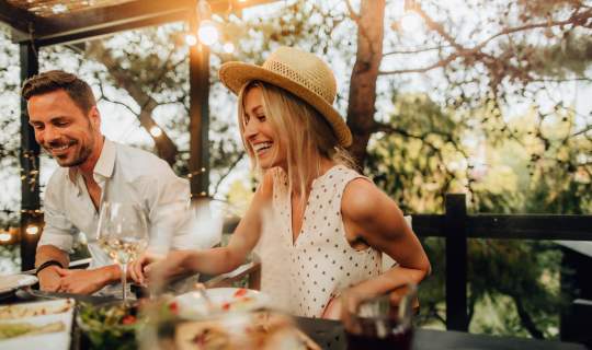 Eating dinner with friends
